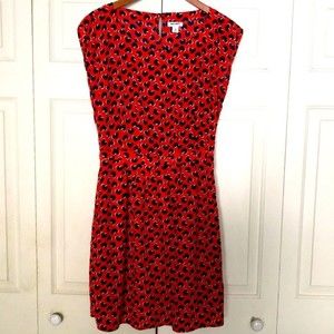 Red Dress with Navy Blue Hearts